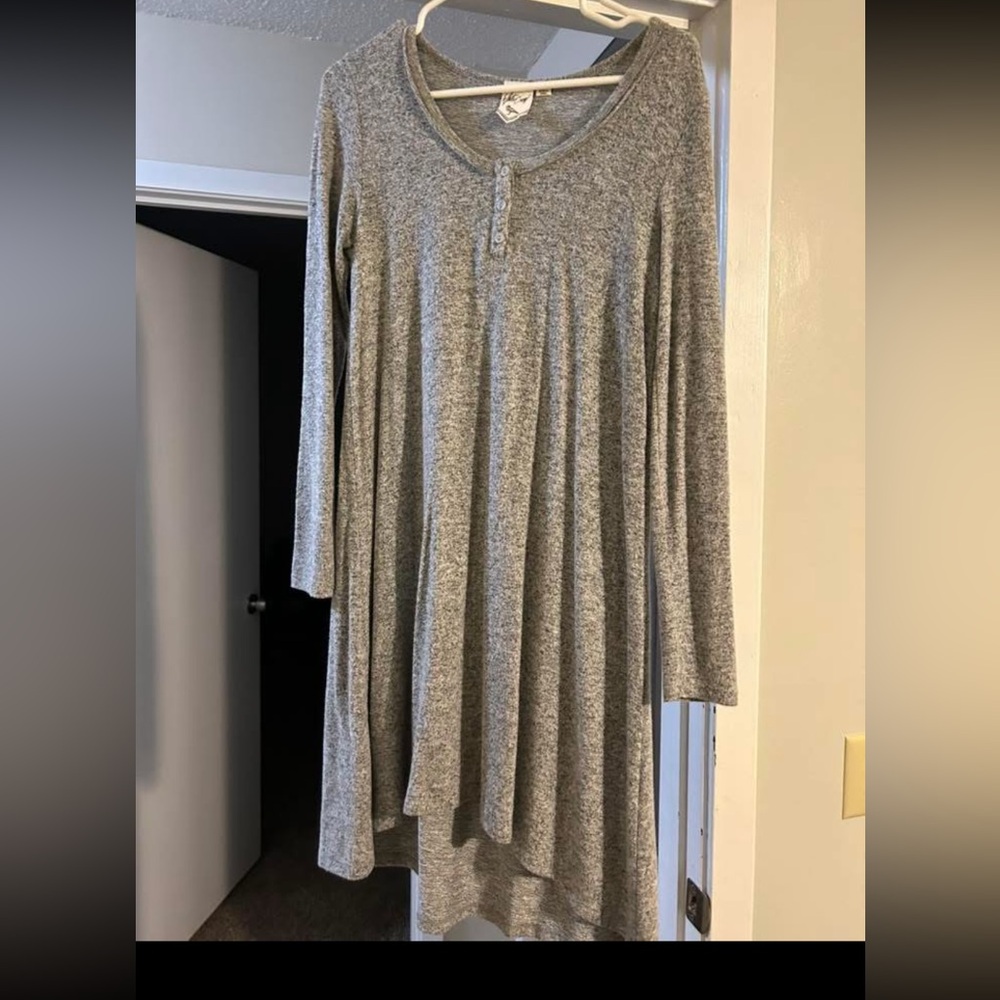 Gray Long Sleeve Henley Dress